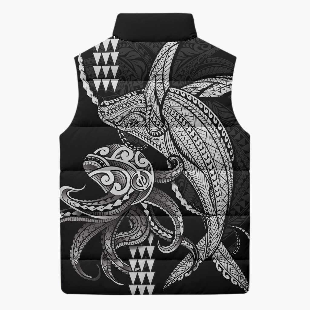 Kanaloa Aloha Hawaii Sleeveless Puffer Jacket Humpback Whale Octopus Tattoo Kakau Pattern