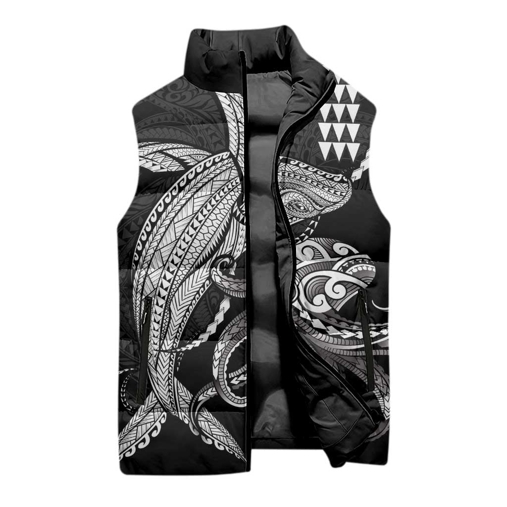 Kanaloa Aloha Hawaii Sleeveless Puffer Jacket Humpback Whale Octopus Tattoo Kakau Pattern