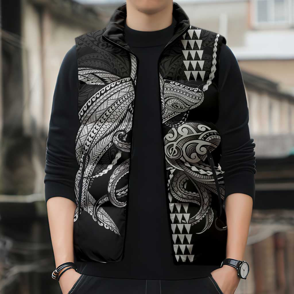 Kanaloa Aloha Hawaii Sleeveless Puffer Jacket Humpback Whale Octopus Tattoo Kakau Pattern