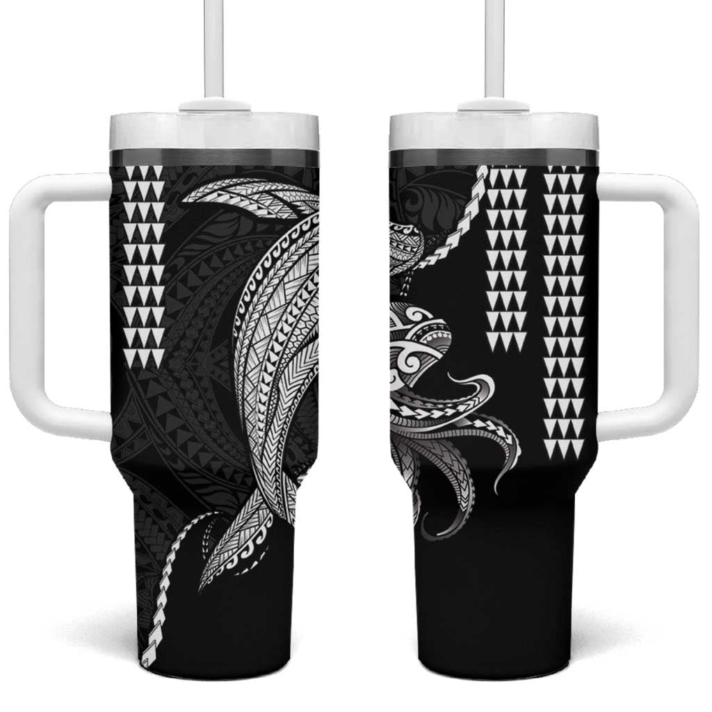 Kanaloa Aloha Hawaii Tumbler With Handle Humpback Whale Octopus Tattoo Kakau Pattern LT14 One Size: 40 oz Black - Polynesian Pride