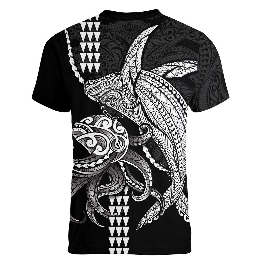 Kanaloa Aloha Hawaii Women V-Neck T-Shirt Humpback Whale Octopus Tattoo Kakau Pattern LT14 - Polynesian Pride
