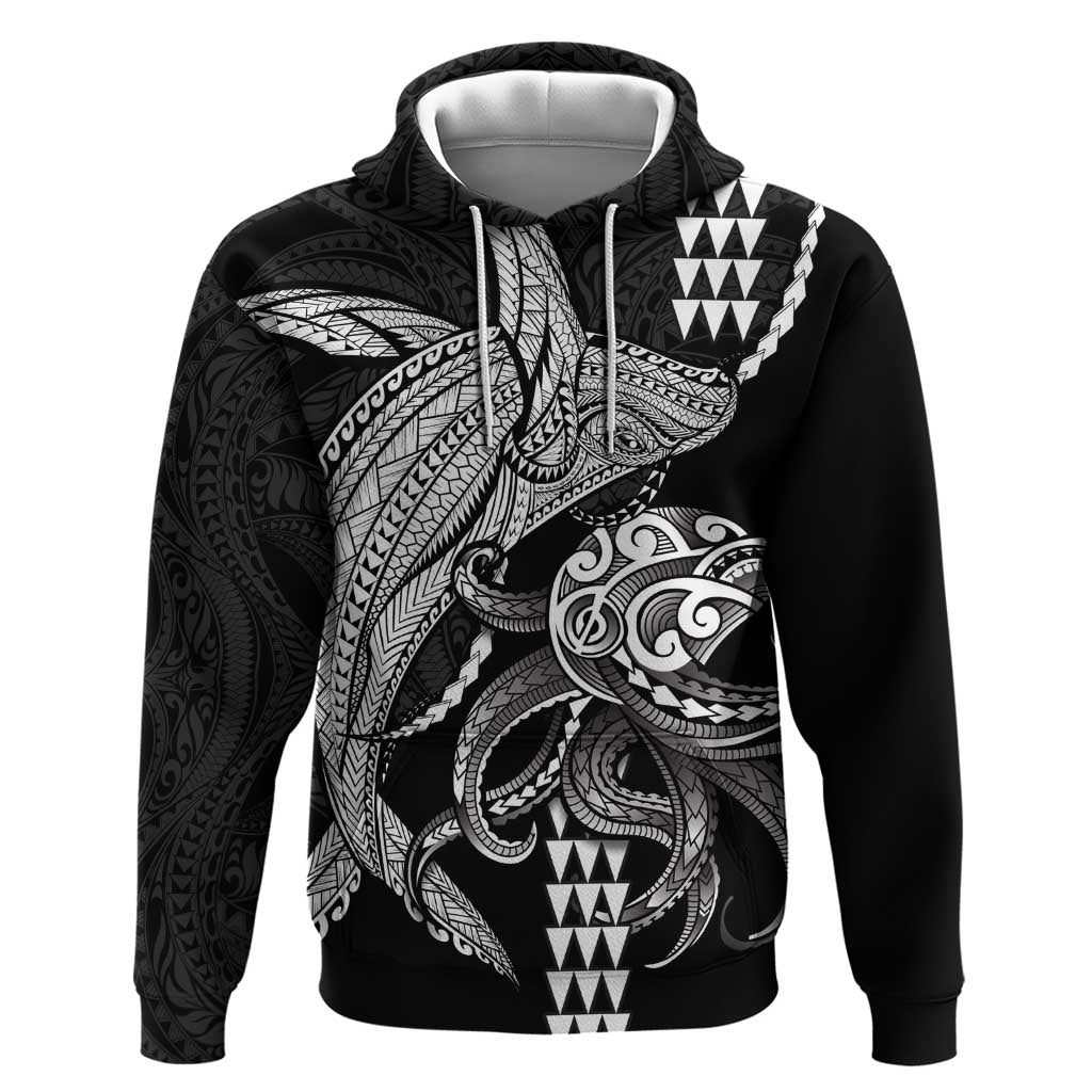 Kanaloa Aloha Hawaii Zip Hoodie Humpback Whale Octopus Tattoo Kakau Pattern LT14 Pullover Hoodie Black - Polynesian Pride
