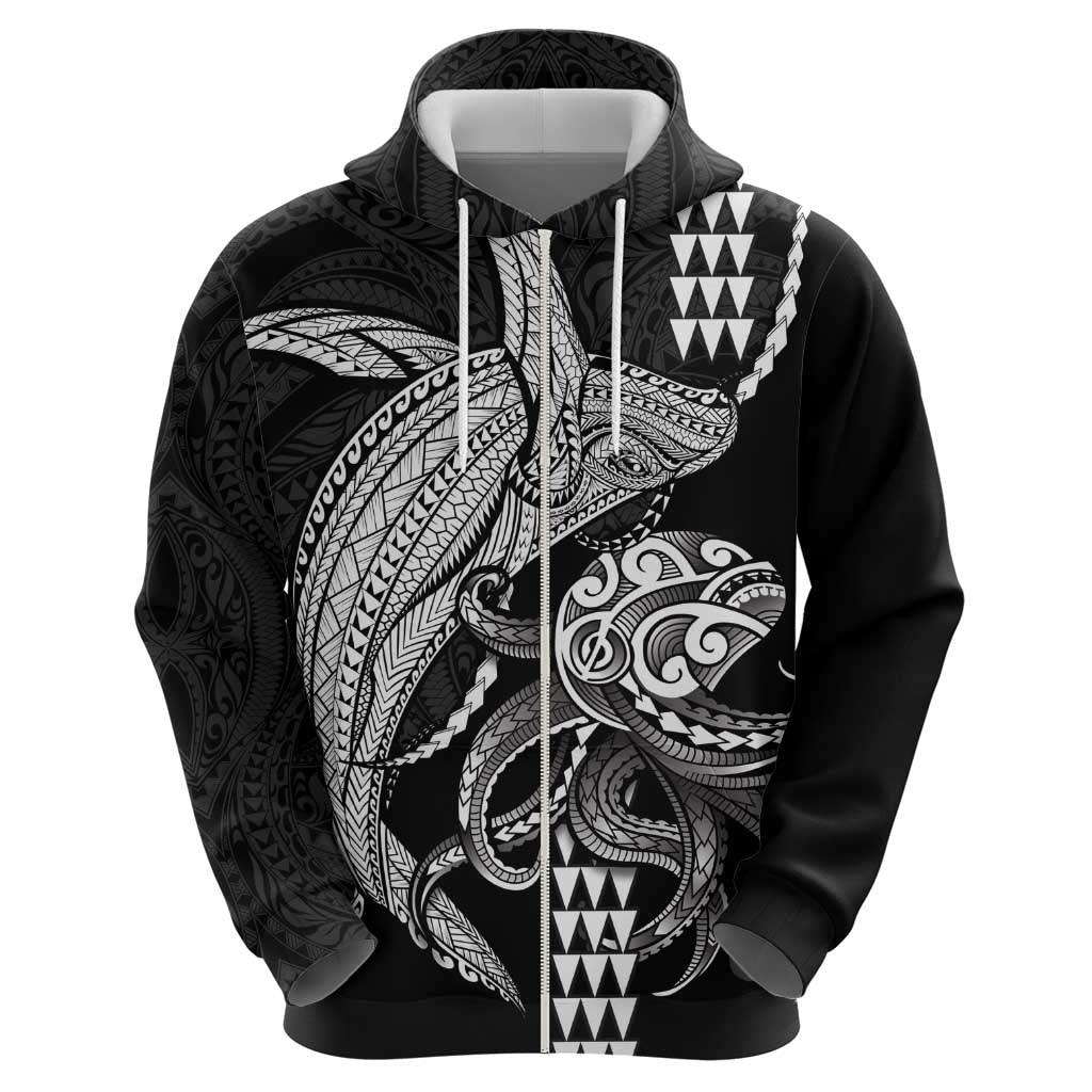 Kanaloa Aloha Hawaii Zip Hoodie Humpback Whale Octopus Tattoo Kakau Pattern LT14 - Polynesian Pride
