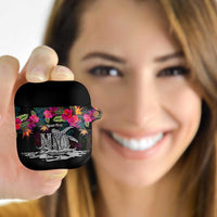 Personalised Hawaii AirPods Case Humpback Whale Tattoo With Tropical Flowers Black LT14 - Polynesian Pride