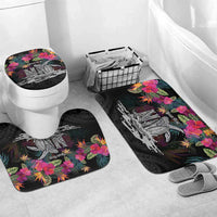 Personalised Hawaii Bathroom Set Humpback Whale Tattoo With Tropical Flowers Black