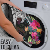Personalised Hawaii Bathroom Set Humpback Whale Tattoo With Tropical Flowers Black