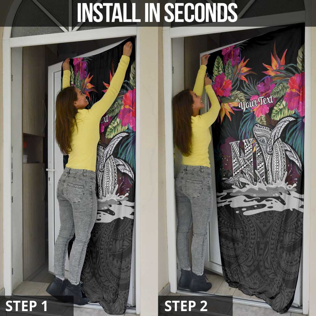 Personalised Hawaii Door Cover Humpback Whale Tattoo With Tropical Flowers Black LT14 - Polynesian Pride