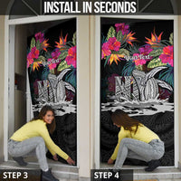 Personalised Hawaii Door Cover Humpback Whale Tattoo With Tropical Flowers Black LT14 - Polynesian Pride