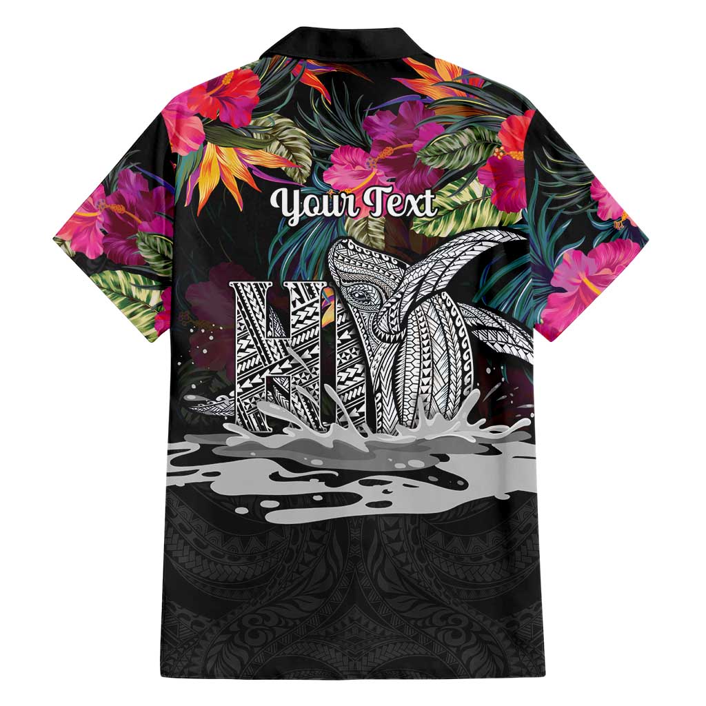 Personalised Hawaii Family Matching Long Sleeve Bodycon Dress and Hawaiian Shirt Humpback Whale Tattoo With Tropical Flowers Black LT14 - Polynesian Pride