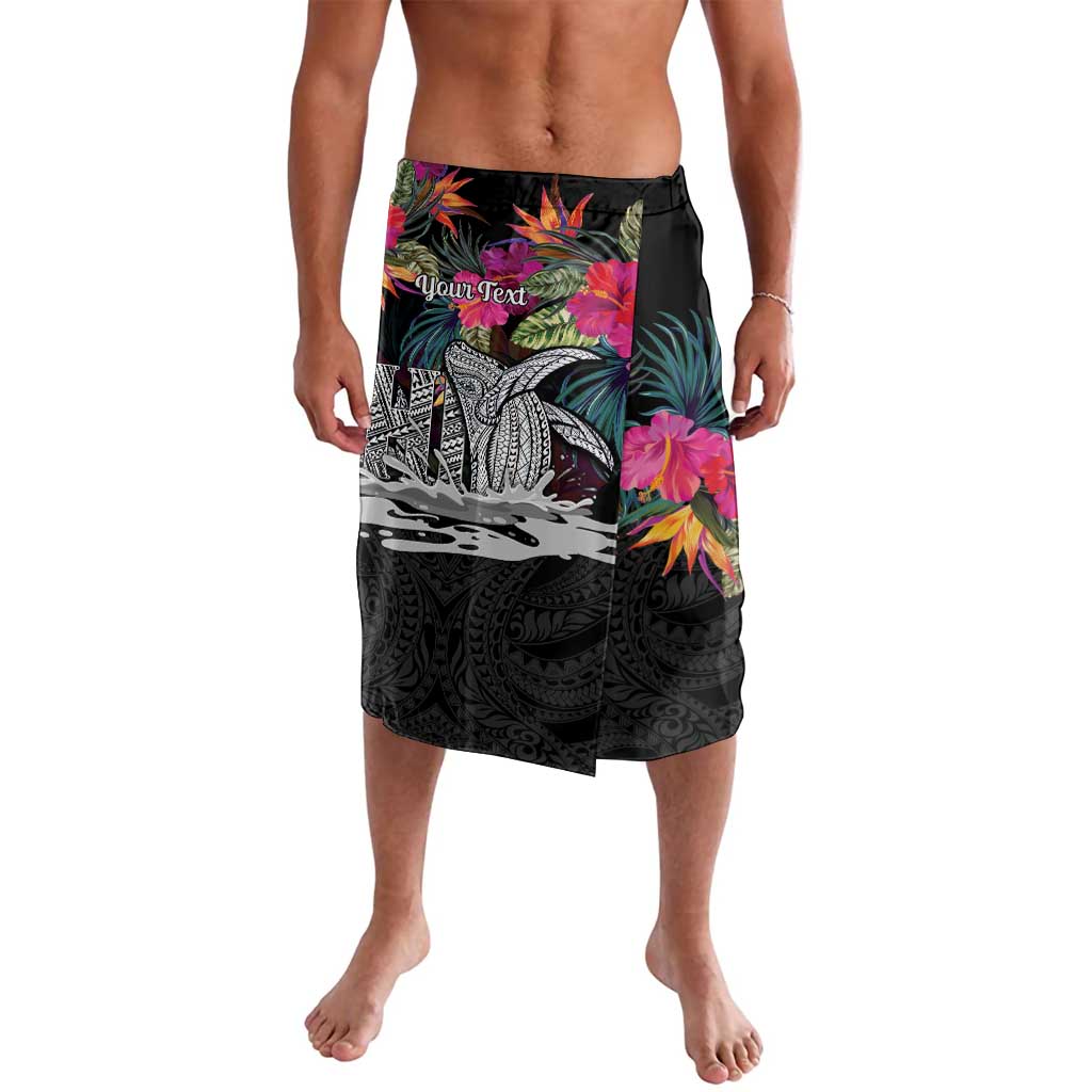Personalised Hawaii Lavalava Humpback Whale Tattoo With Tropical Flowers Black