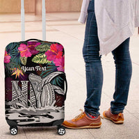 Personalised Hawaii Luggage Cover Humpback Whale Tattoo With Tropical Flowers Black LT14 Black - Polynesian Pride