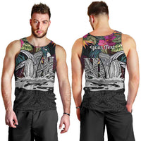 Personalised Hawaii Men Tank Top Humpback Whale Tattoo With Tropical Flowers Black LT14 - Polynesian Pride