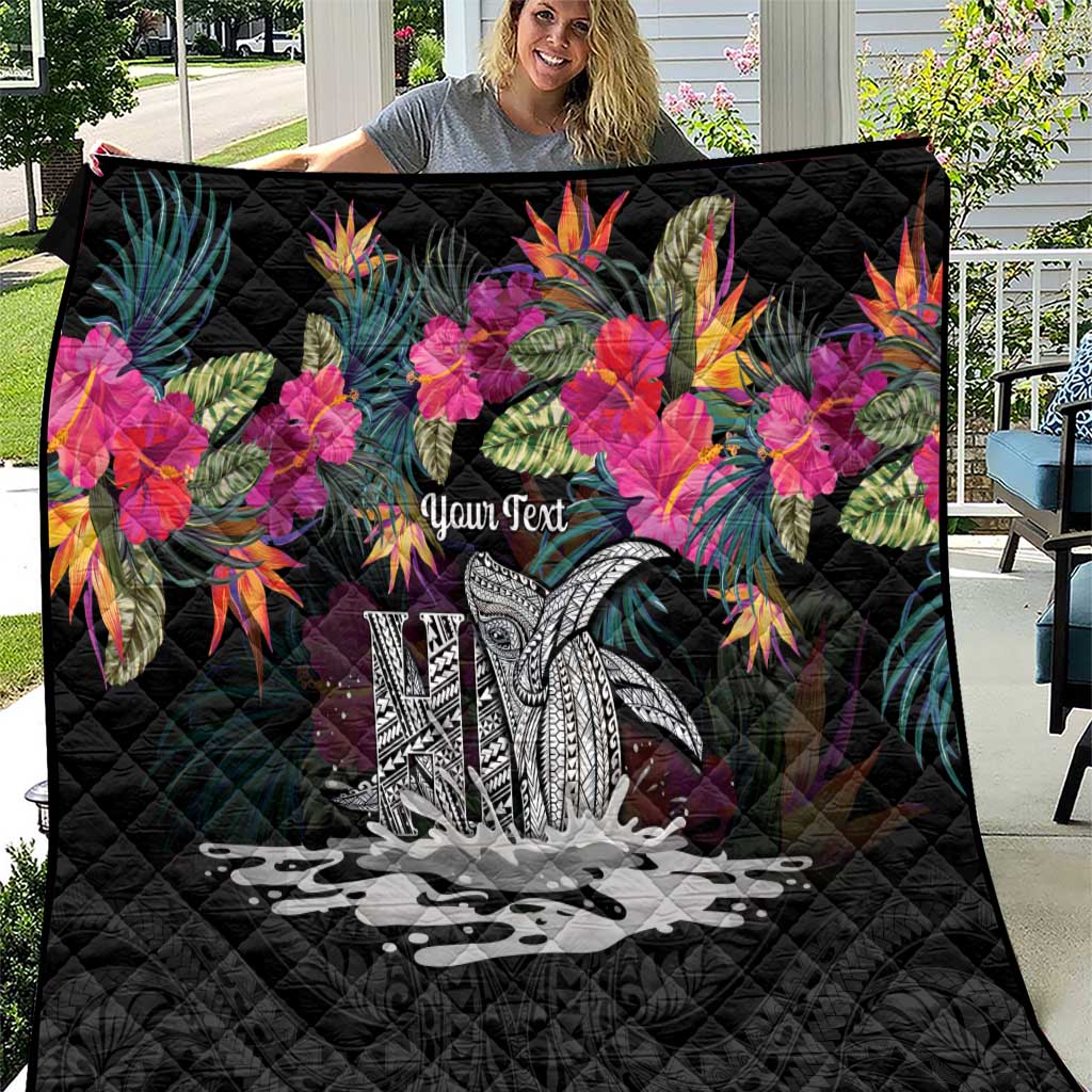 Personalised Hawaii Quilt Humpback Whale Tattoo With Tropical Flowers Black LT14 Black - Polynesian Pride