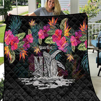 Personalised Hawaii Quilt Humpback Whale Tattoo With Tropical Flowers Black LT14 Black - Polynesian Pride