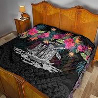 Personalised Hawaii Quilt Humpback Whale Tattoo With Tropical Flowers Black LT14 - Polynesian Pride