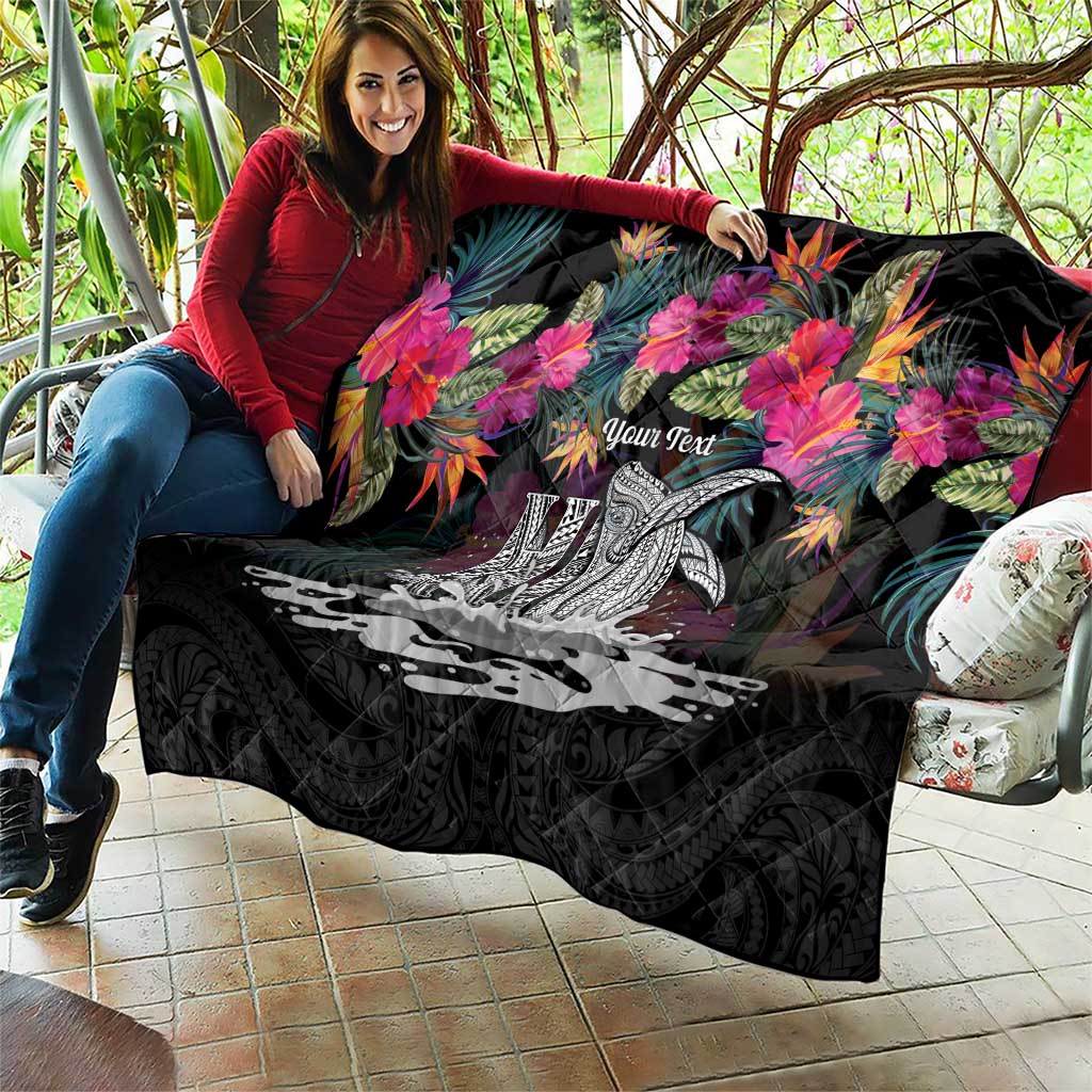 Personalised Hawaii Quilt Humpback Whale Tattoo With Tropical Flowers Black LT14 - Polynesian Pride