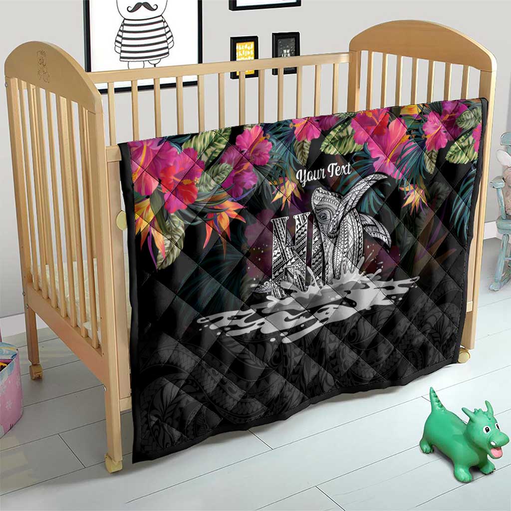 Personalised Hawaii Quilt Humpback Whale Tattoo With Tropical Flowers Black LT14 - Polynesian Pride