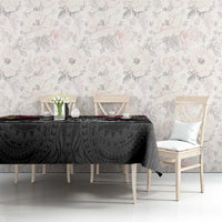Personalised Hawaii Tablecloth Humpback Whale Tattoo With Tropical Flowers Black LT14 - Polynesian Pride