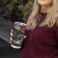 Personalised Hawaii Tumbler Cup Humpback Whale Tattoo With Tropical Flowers Black LT14 - Polynesian Pride