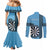 Personalised Fiji Darts Couples Matching Mermaid Dress and Long Sleeve Button Shirt Fijian Tapa Pattern - Blue