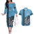 Personalised Fiji Darts Couples Matching Off The Shoulder Long Sleeve Dress and Hawaiian Shirt Fijian Tapa Pattern - Blue