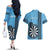 Personalised Fiji Darts Couples Matching Off The Shoulder Long Sleeve Dress and Hawaiian Shirt Fijian Tapa Pattern - Blue