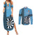 Personalised Fiji Darts Couples Matching Summer Maxi Dress and Long Sleeve Button Shirt Fijian Tapa Pattern - Blue