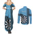 Personalised Fiji Darts Couples Matching Summer Maxi Dress and Long Sleeve Button Shirt Fijian Tapa Pattern - Blue