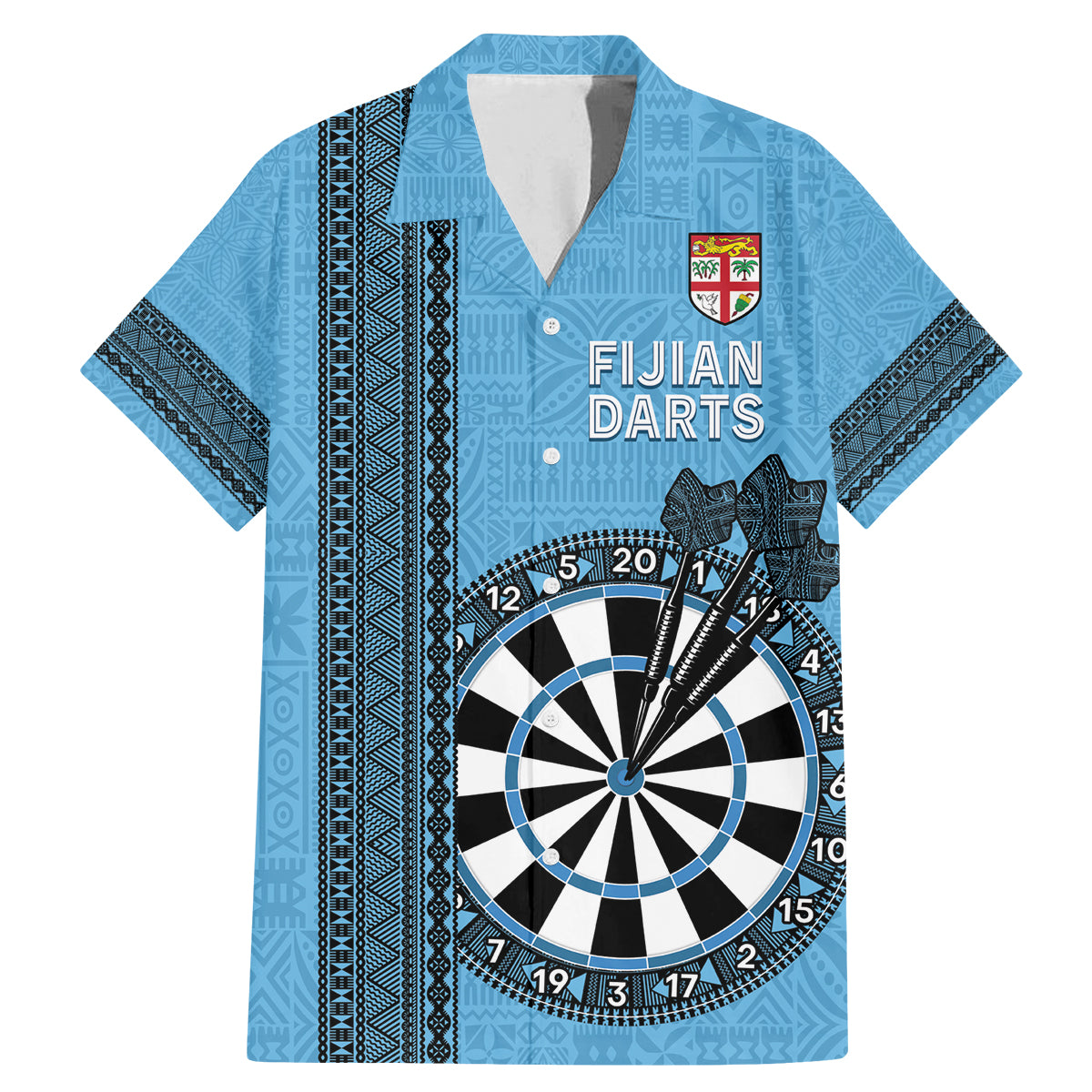 Personalised Fiji Darts Family Matching Mermaid Dress and Hawaiian Shirt Fijian Tapa Pattern - Blue