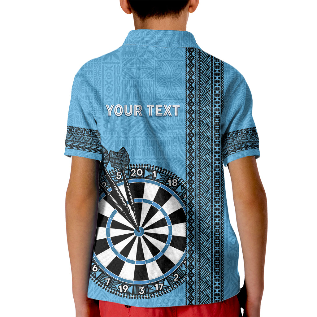 Personalised Fiji Darts Kid Polo Shirt Fijian Tapa Pattern - Blue