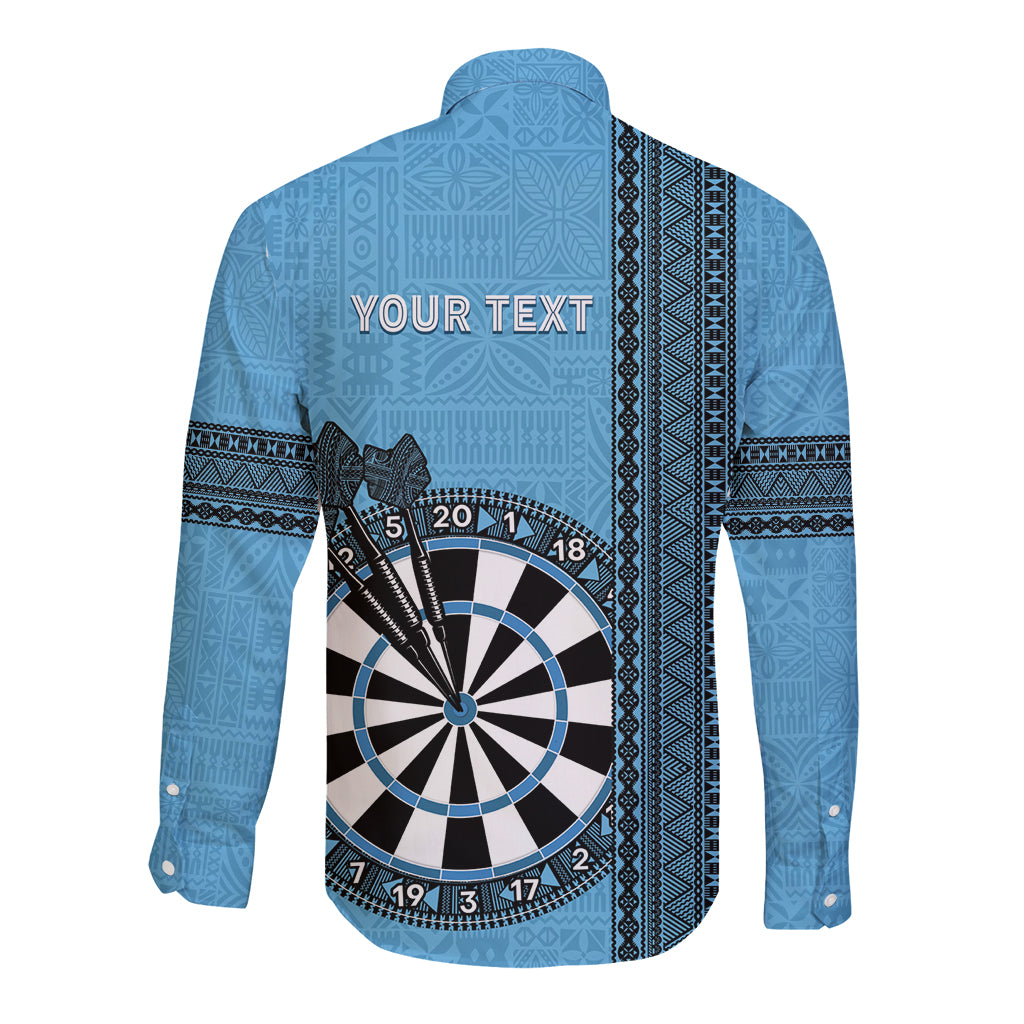 Personalised Fiji Darts Long Sleeve Button Shirt Fijian Tapa Pattern - Blue