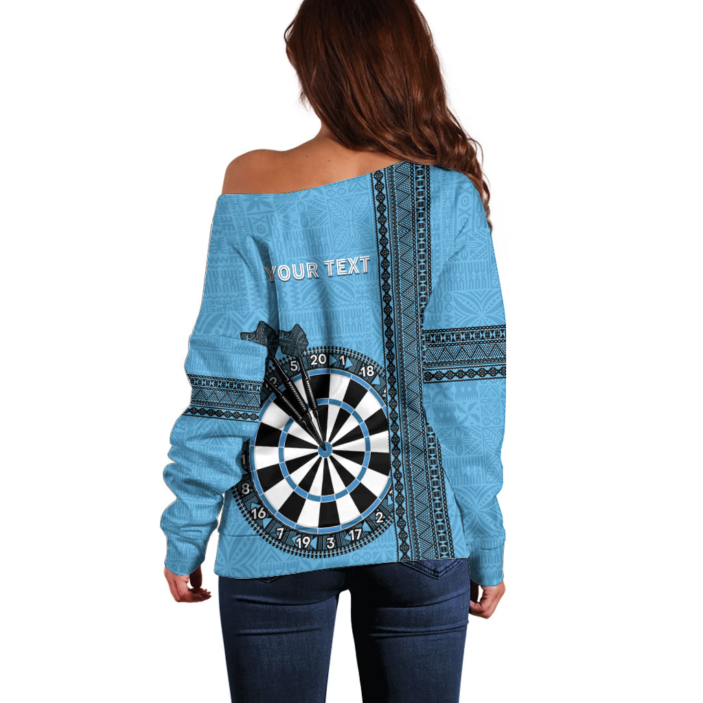 Personalised Fiji Darts Off Shoulder Sweater Fijian Tapa Pattern - Blue