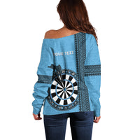 Personalised Fiji Darts Off Shoulder Sweater Fijian Tapa Pattern - Blue