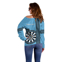 Personalised Fiji Darts Off Shoulder Sweater Fijian Tapa Pattern - Blue