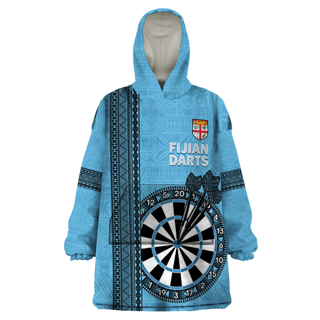Personalised Fiji Darts Wearable Blanket Hoodie Fijian Tapa Pattern - Blue