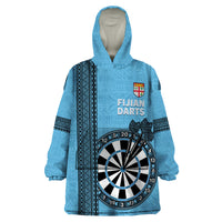 Personalised Fiji Darts Wearable Blanket Hoodie Fijian Tapa Pattern - Blue