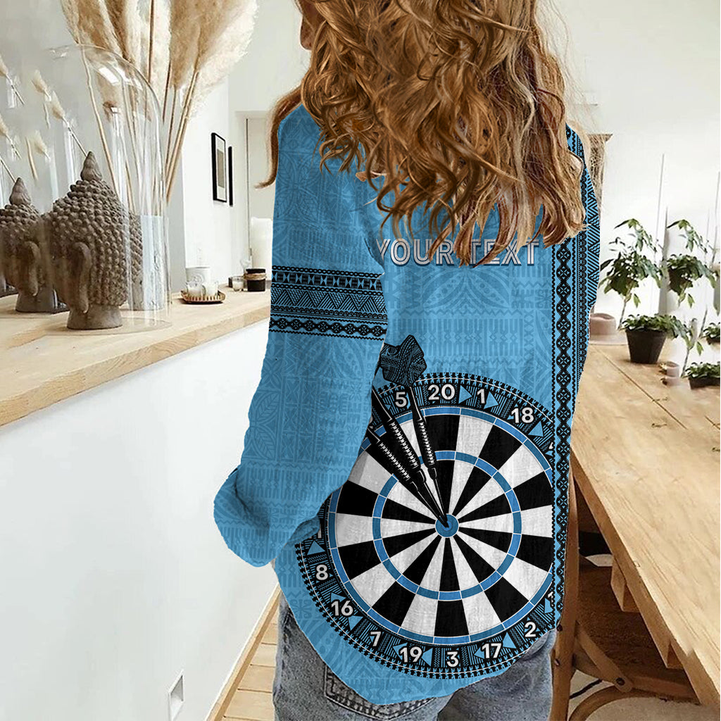 Personalised Fiji Darts Women Casual Shirt Fijian Tapa Pattern - Blue