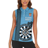 Personalised Fiji Darts Women Sleeveless Polo Shirt Fijian Tapa Pattern - Blue
