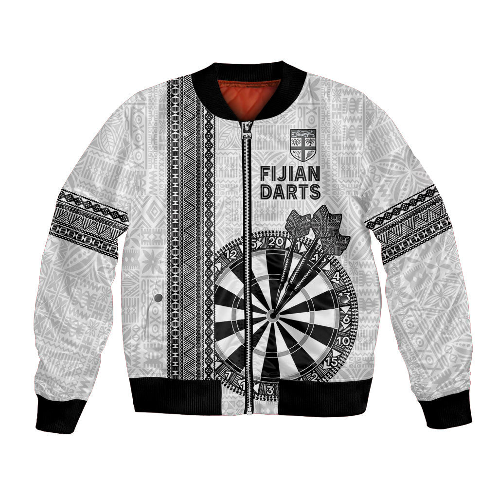 Personalised Fiji Darts Bomber Jacket Fijian Tapa Pattern - White