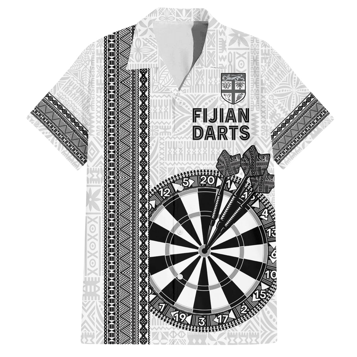 Personalised Fiji Darts Family Matching Long Sleeve Bodycon Dress and Hawaiian Shirt Fijian Tapa Pattern - White