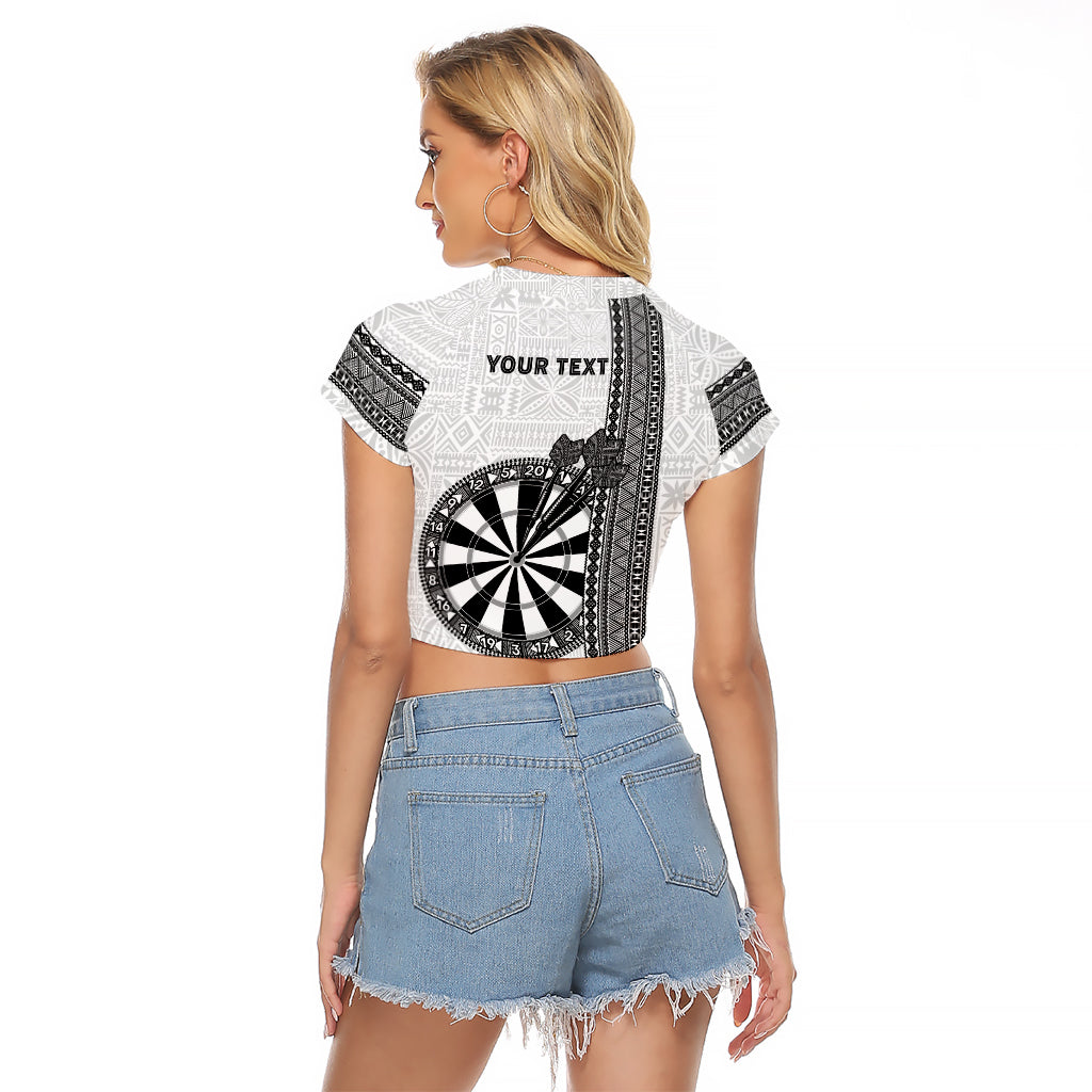 Personalised Fiji Darts Raglan Cropped T Shirt Fijian Tapa Pattern - White