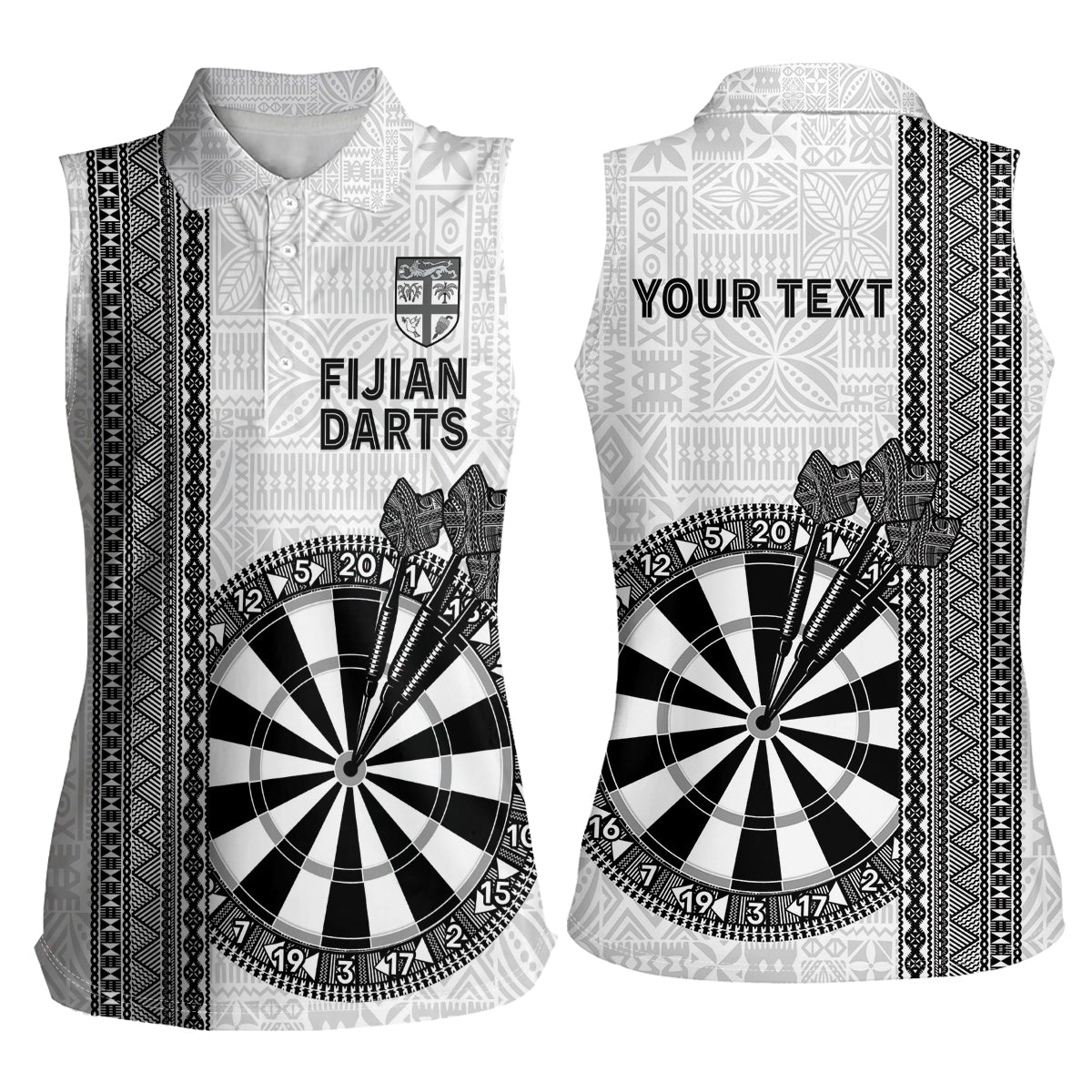 Personalised Fiji Darts Women Sleeveless Polo Shirt Fijian Tapa Pattern - White