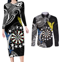 Personalised Cook Islands Darts Couples Matching Long Sleeve Bodycon Dress and Long Sleeve Button Shirt Kuki Airani Tribal Pattern