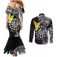 Personalised Cook Islands Darts Couples Matching Mermaid Dress and Long Sleeve Button Shirt Kuki Airani Tribal Pattern