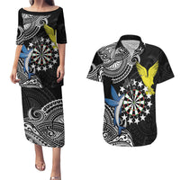 Personalised Cook Islands Darts Couples Matching Puletasi and Hawaiian Shirt Kuki Airani Tribal Pattern