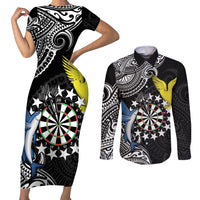 Personalised Cook Islands Darts Couples Matching Short Sleeve Bodycon Dress and Long Sleeve Button Shirt Kuki Airani Tribal Pattern