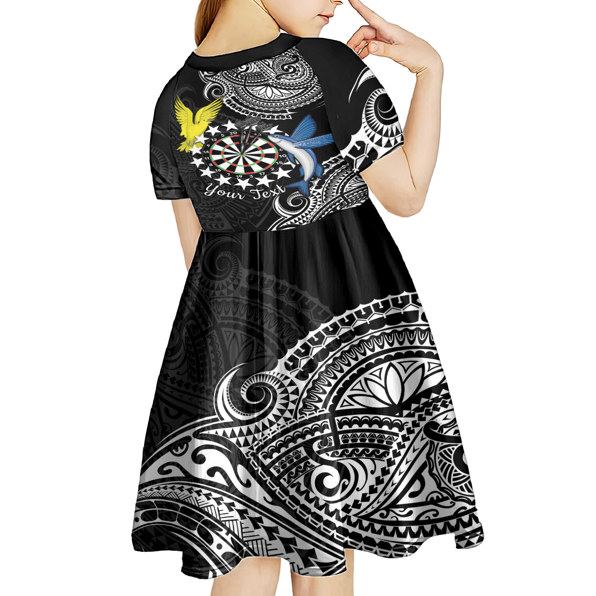 Personalised Cook Islands Darts Kid Short Sleeve Dress Kuki Airani Tribal Pattern
