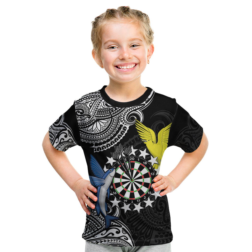 Personalised Cook Islands Darts Kid T Shirt Kuki Airani Tribal Pattern