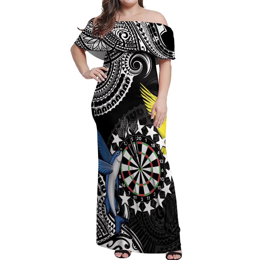 Personalised Cook Islands Darts Off Shoulder Maxi Dress Kuki Airani Tribal Pattern