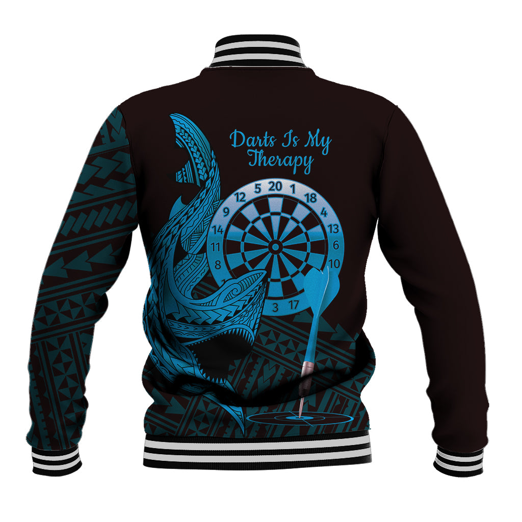 Aloha Hawaii Darts Baseball Jacket Dart Board With Polynesian Shark - Blue LT14 - Polynesian Pride